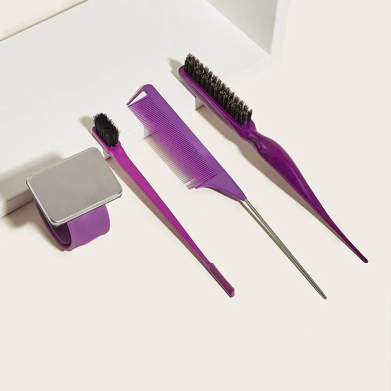 Professional Hair Styling Tool Set 4 Pcs Hairdressing Kit with Edge Brush Highlighting Comb Teasing Brush Magnetic Wristband