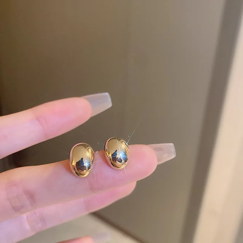 Retro Beans Shape Drop Earrings for Women Golden Silver Color Smooth Metal Small Dangle Earrings Simple Statement Jewelry Gift image 5