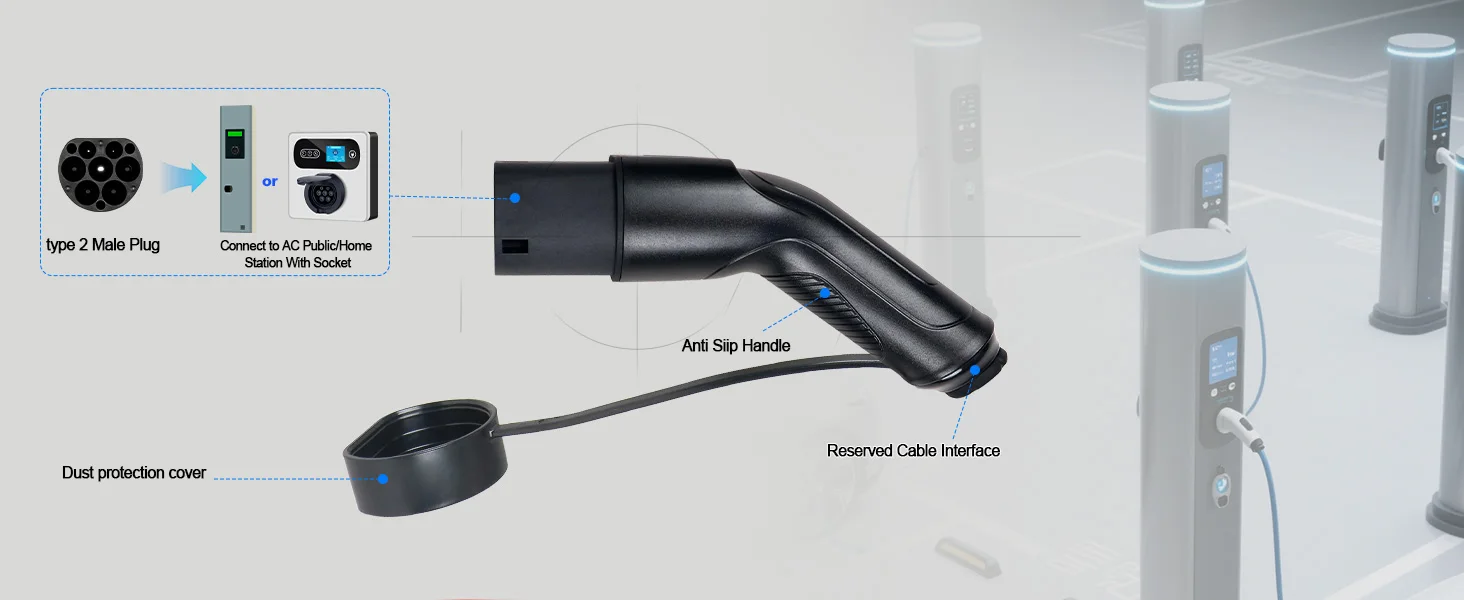 16/32A 3,6/7,2/11/22 kW Typ 2 EV-Ladegerät-Stecker-Adapter IEC 62169 männlich/weiblich für Ladestation und elektrischen Fahrzeuganschluss – Detail 2