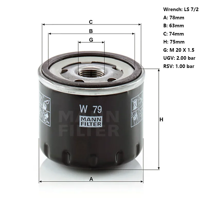 MANNFILTER W79 Oil Filter Fits NISSAN Qashqai SMART Fortwo SUZUKI Vitara RENAULT Laguna Mégane Scénic 16510-84A12 16510-67JG0