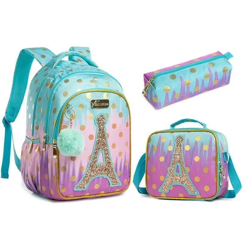 Children School Bags Kids Backpack Set in Primary Schoolbag for Teenager Girls Sequin Tower School Bags Waterproof Book Bags