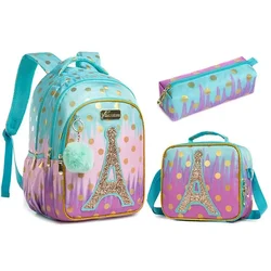 Mochilas escolares para niños, conjunto de mochilas escolares de primaria para niñas adolescentes, bolsas escolares con torre de lentejuelas, bolsas de libros impermeables