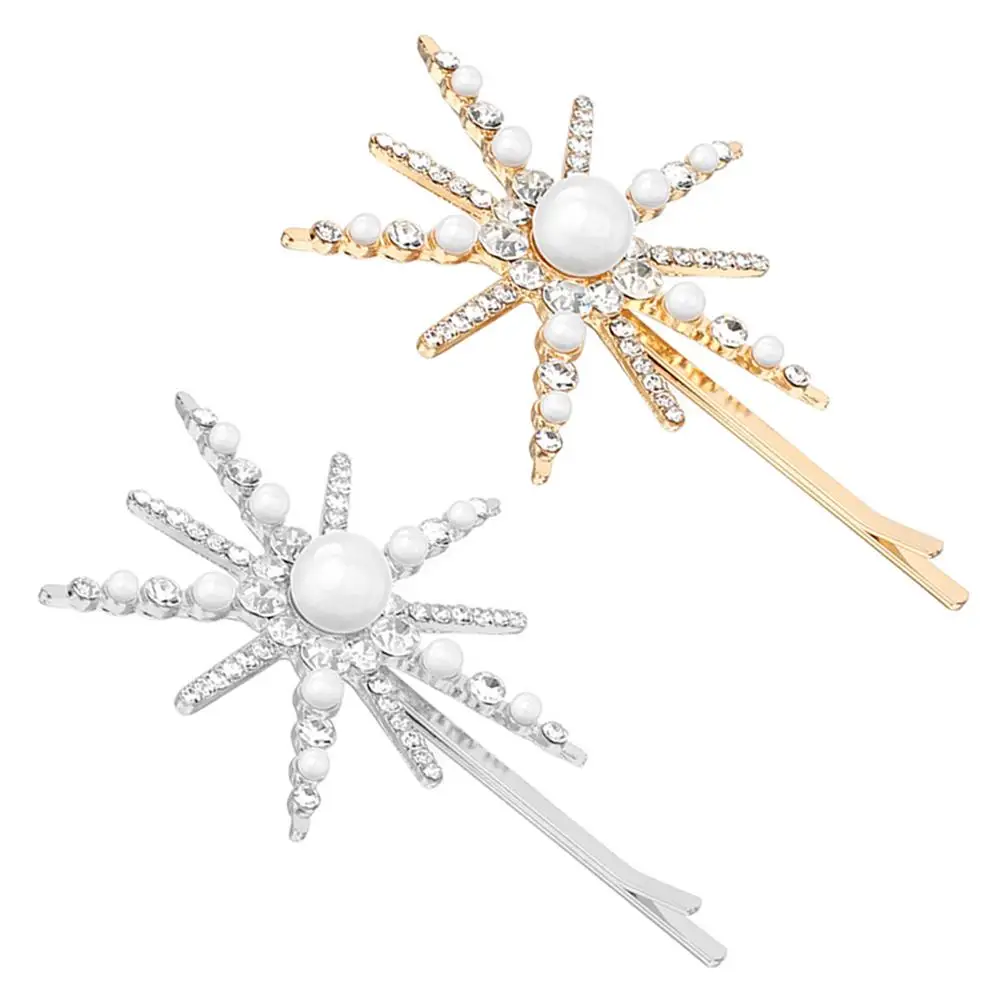 

2Pcs Vintage Flower Pearl Hair Clips Rhinestone Hairpins Girls Accessories Headwear Stylish Wedding Party Everyday Use Hair