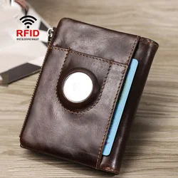 Fashion Airtag Wallet Rfid Zipper Luxury Genuine Leather Airtag Wallet Anti-lost Credit Card Card Bag With Apple Airtag Holder