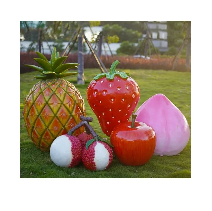 Outdoor-Dekoration Fiberglas Obst- und Gemüsestatue Harz-Erdbeer- und Kohl-Skulptur