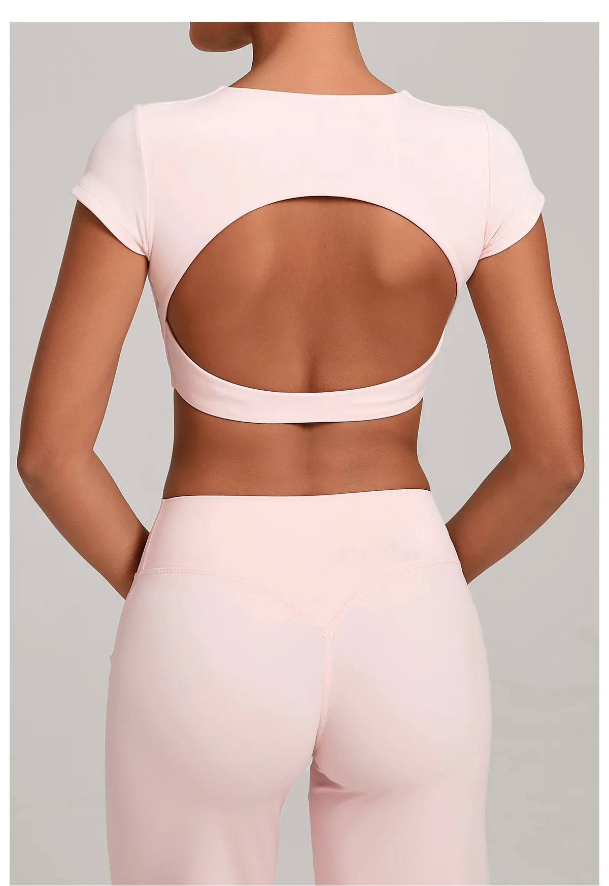 Gym Workout Clothes Backless Running Sports Top Double-layer Stitching No Chest Pad Yoga Wear Fitness Short Sleeve for Women