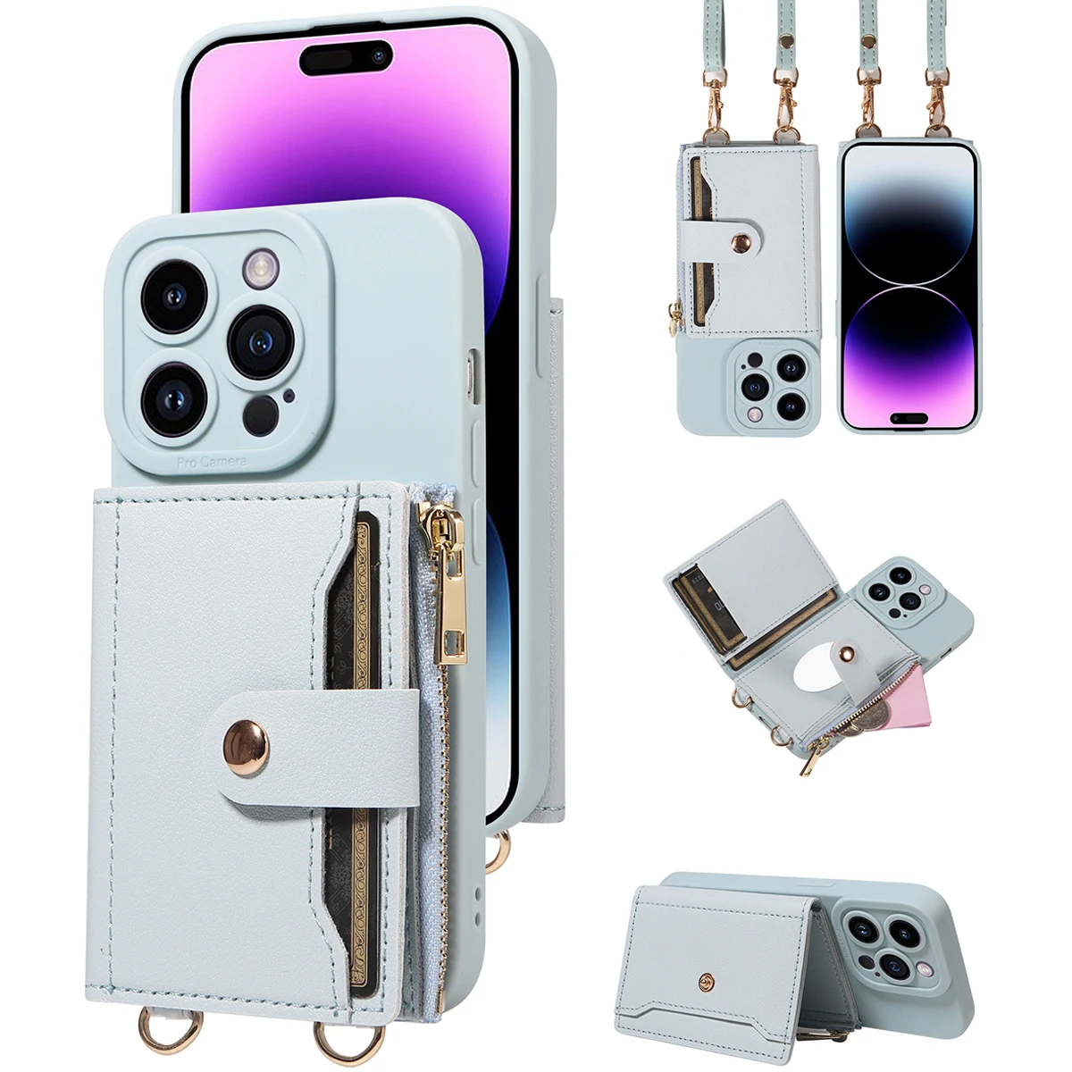 Faux Leather Phone Case for Samsung S26ultra S26Pro S26plus A56 A36 A06 A05 with Lanyard, Stand, Mirror & Card Holder Shockproof