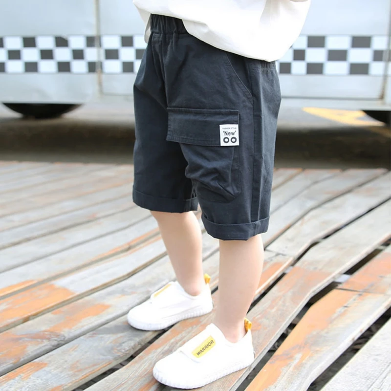 Children\'s Boy Summer Shorts Casual Loose Pants Kids Solid Color Boys Trousers Teenager Fashion Sports Mid-Short Trousers