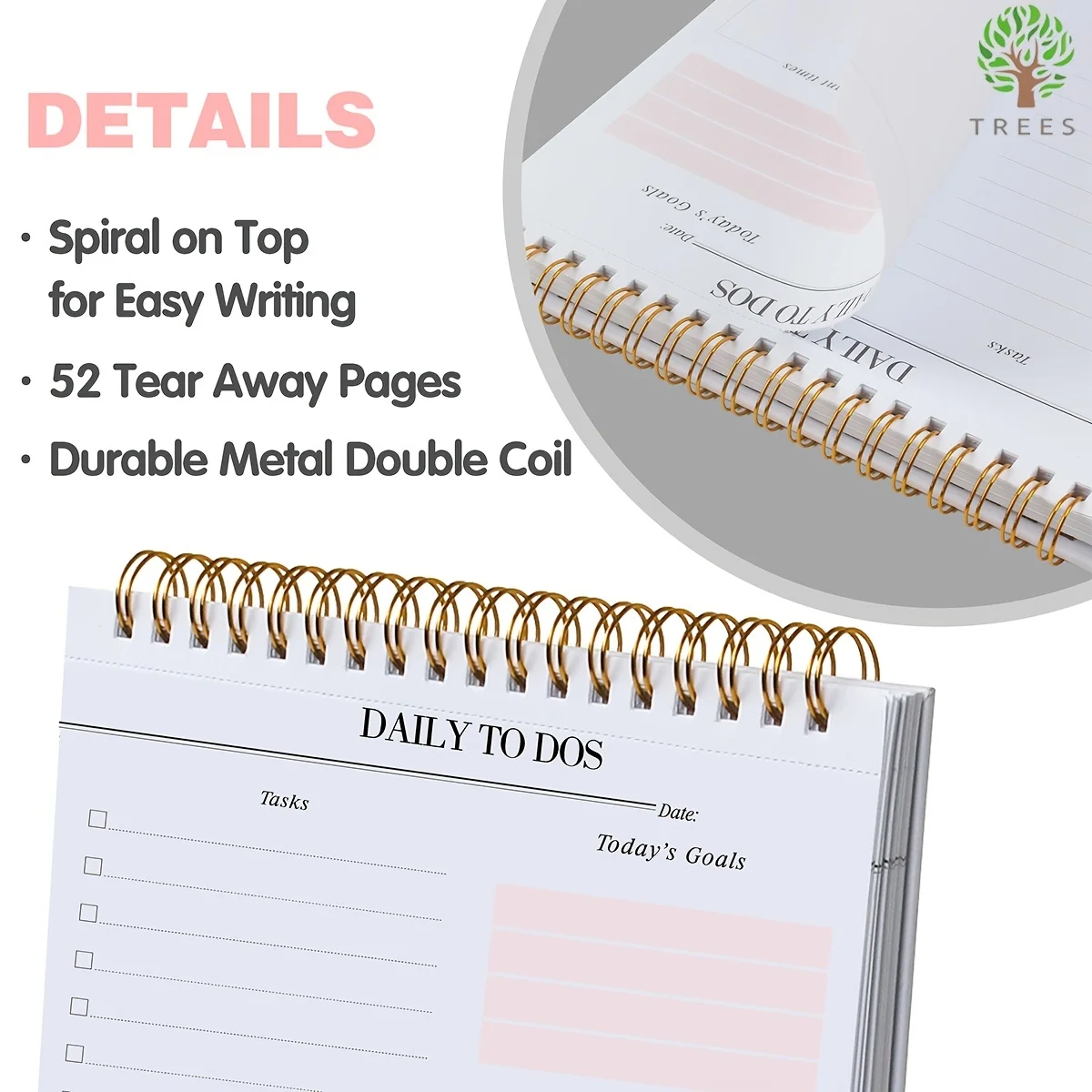 Daily To-Do List Notepad Spiral Simplified Task List Planner Time Management Planner Notebook with Goals, Notes, Undated Agenda