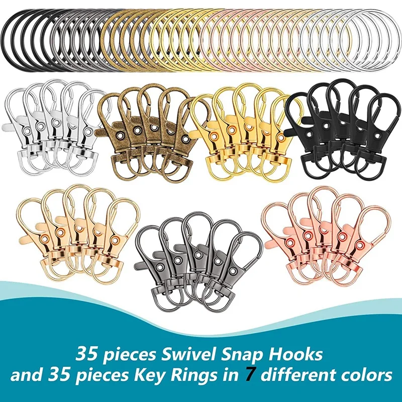 70 Pcs Swivel Lanyard Snap Hook With Key Rings Keychain Metal Swivel Clasps Spring Clip Snap Hook Lobster Clasp For Keys