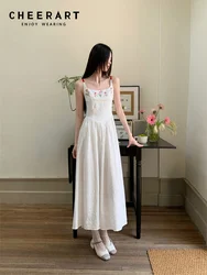 CHEERART Floral Embroidery White Long Dresses Summer 2024 Sundress Sleeveless A Line Midi Slip Vacation Dress For Women Holiday