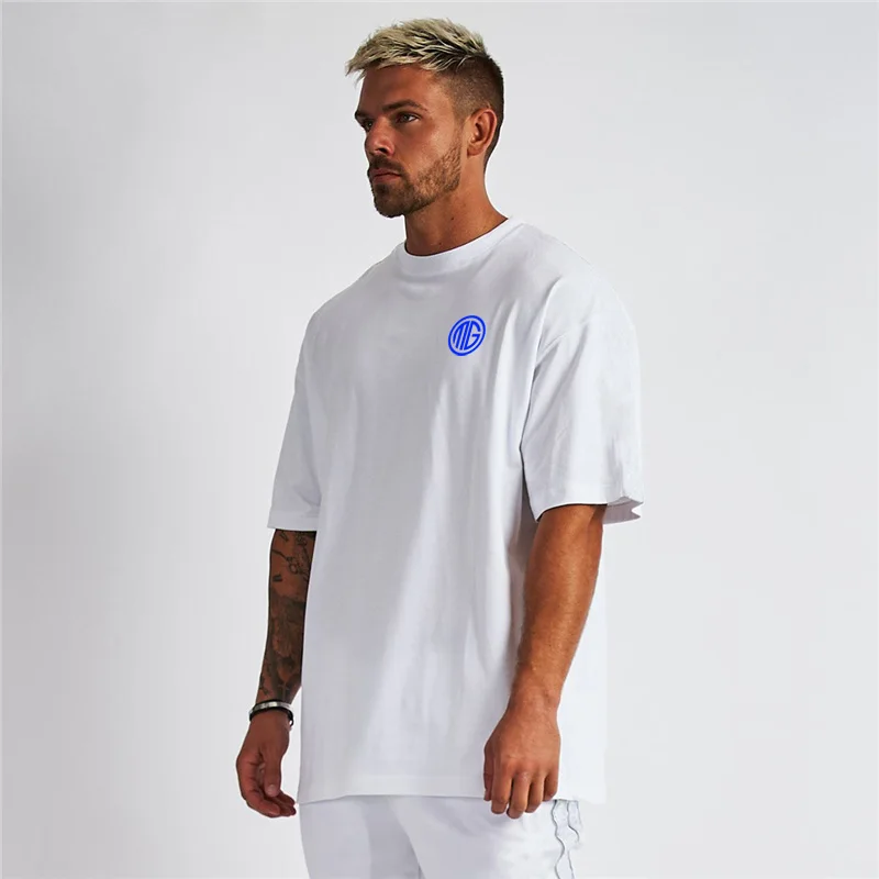 Gym New Oversized Classic Casual Trend T-shirt Mens Short Sleeve Fitness Training Summer Breathable Loose Bodybuilding Tops Tees