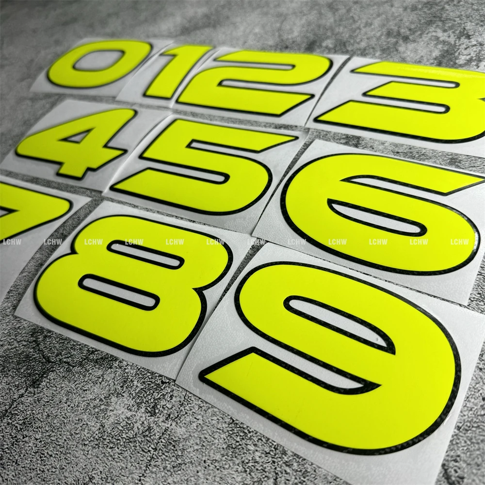 Neon Yellow & Carbon Fibre Border Racing Number Motorcycle Stickers Bumper Decal Auto Helmet Fuel Tank Side Car Styling Tape