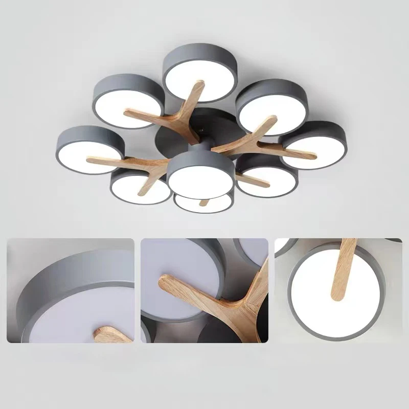 Moderne Runde LED Decke Licht Schlafzimmer Decke Licht Wohnzimmer Holz Kunst Decke Kronleuchter Hotel Villa Acryl Beleuchtung