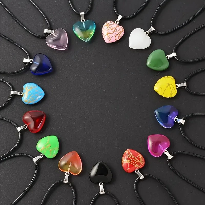 Insgesamt 30 Stück mehrfarbige Kristallherz-Anhänger-Halsketten mit schwarzen Lederketten für DIY-Schmuckherstellung, Valentinstagsgeschenk – Detail 4