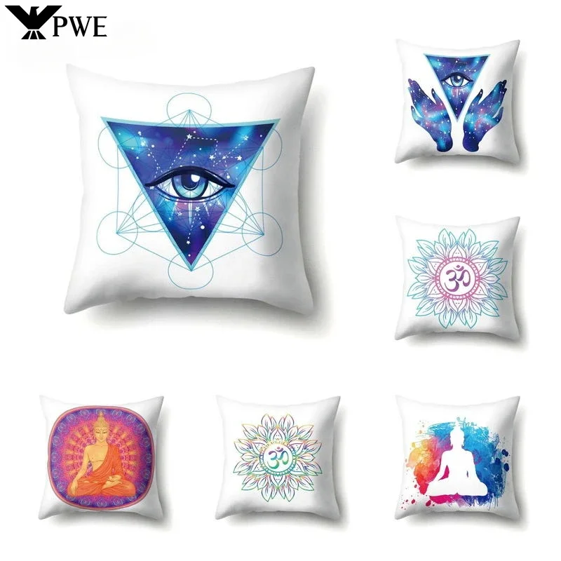 Cartoon Eye Pattern Plush Cushion Cover 45x45cm Buddha Head Pillow Cover Home Hotel Car Decoration Comfortable Cushion Cover