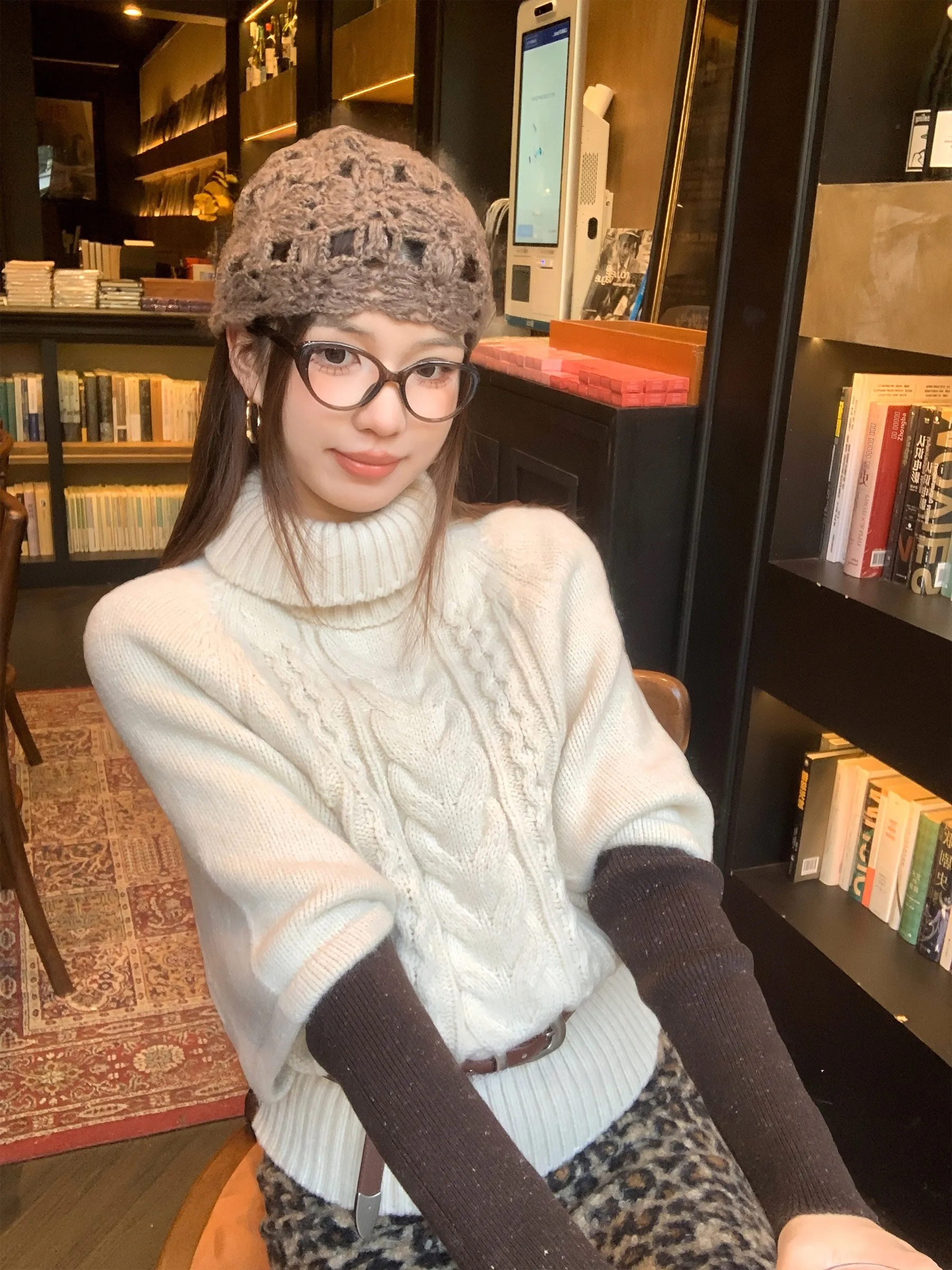 

Sam Seoi High Collar Batwing Sve Knitted Sweater Women's Winter Design Casual Loose Fit Overhead Cape Sle Top