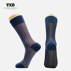 New 2024 Men's Ultra Thin Business Socks See-Through Silky Sheer Dress Thin Silk High Elastic Casual Nylon Breathable Socks Male