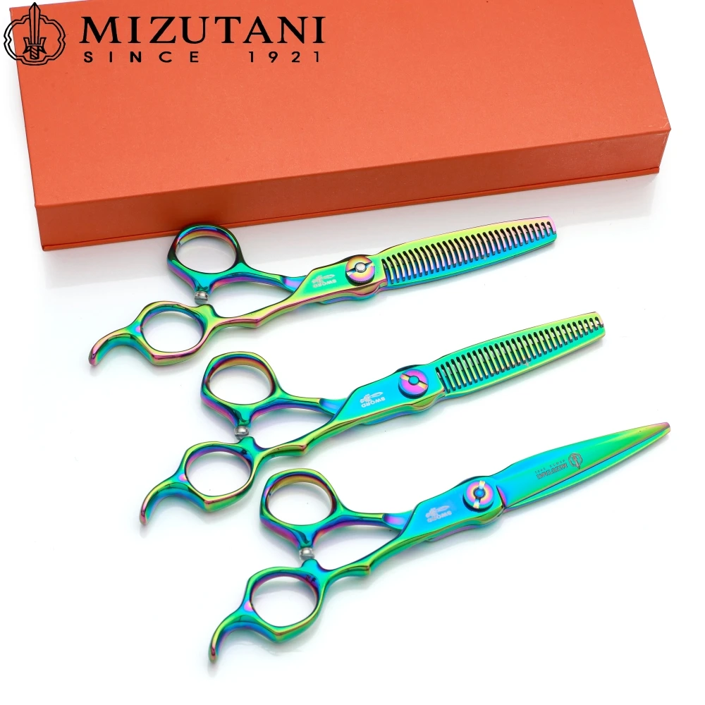 

Mizutani Colorful Barber Scissors Set Hairdressing Professional Thinning Shears Hair Tools 440C 5.5-6-6.5-7inch