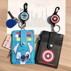 Disney Mickey Stitch Retractable Hanging Neck Card Holder Cartoon Leather Stitch ID Card Holder Bus Card Holder Gift