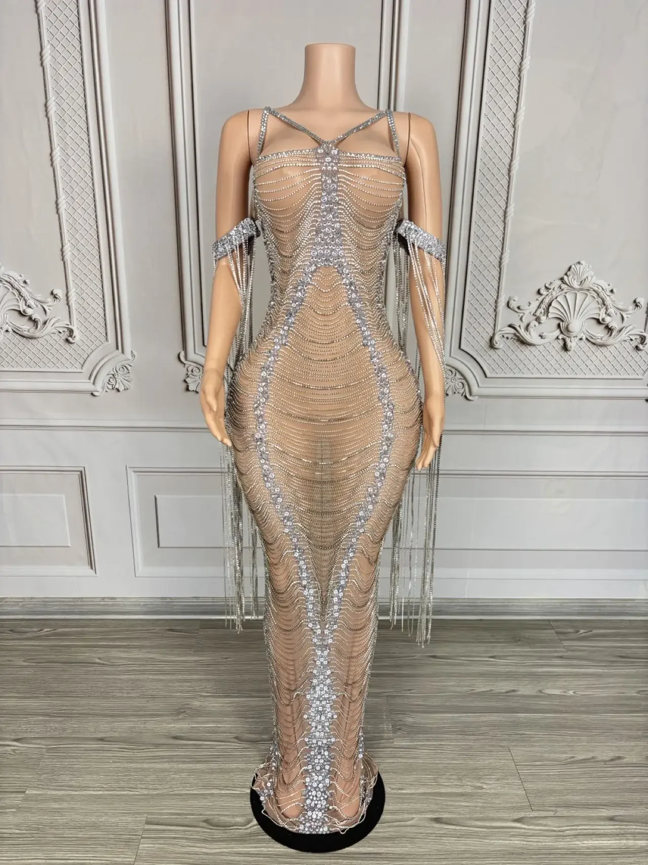 High-end cristais de luxo borla vestido de noite pura malha apertado encaixe vestido longo festival celebrar baile de formatura outfit club wear xiliu