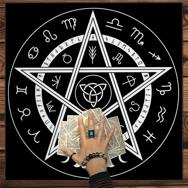 1pc Tarot Tablecloth with Pentagram & Zodiac Constellations, Card Mat for Game Parties, Mystic Home & Ritual Decor