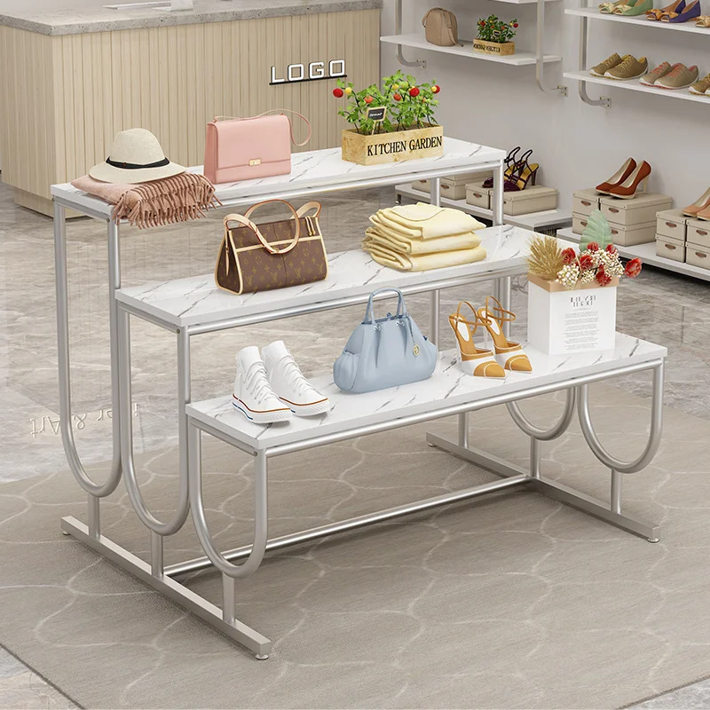 Clothing store Nakajima display stand gold middle high and low shoe and bag store shoe rack stepped water table display stand