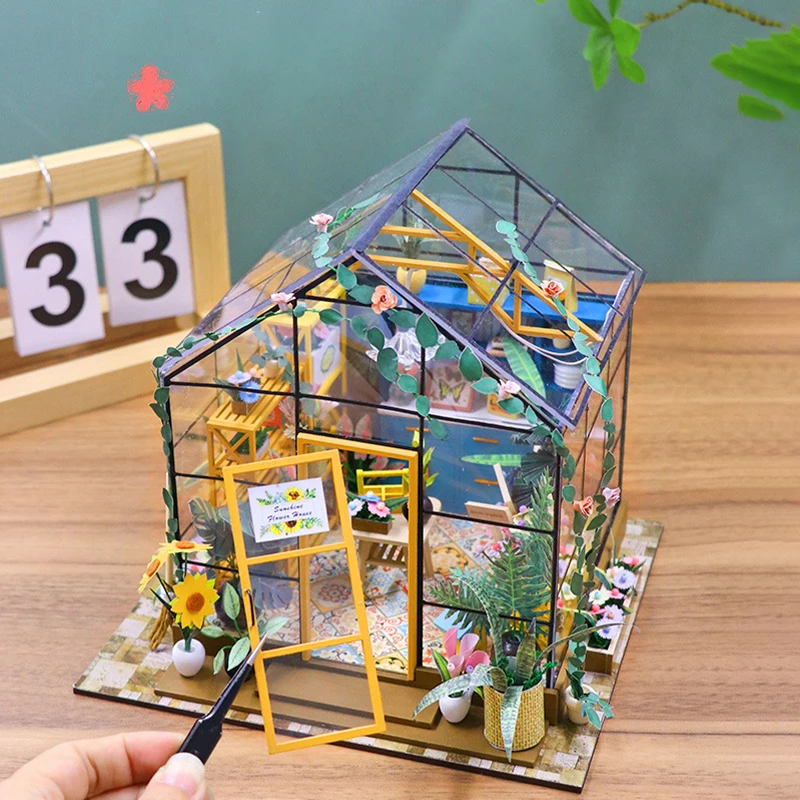 Mini DIY Puppenhäuser Kit Blumenhaus handgemachte 3D Puzzle Montage Gebäude Spielzeug Home Schlafzimmer Dekoration mit Möbel Puppenhaus