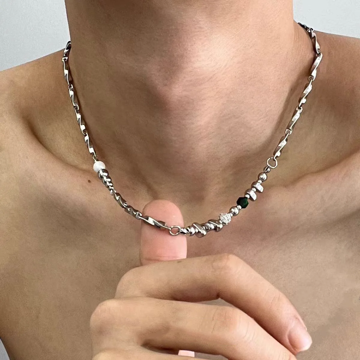 Punk Stainless Steel Irregular Beaded Splicing Necklaces for Men Hiphop Cool Choker Necklaces Fashion Party Jewelry Accessories
