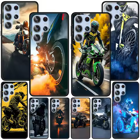 Motorcycle Case for Samsung Galaxy S23 S21 S20 FE S24 S22 Ultra S10 S10e S9 Plus Soft Black TPU Phone Cover Bumper