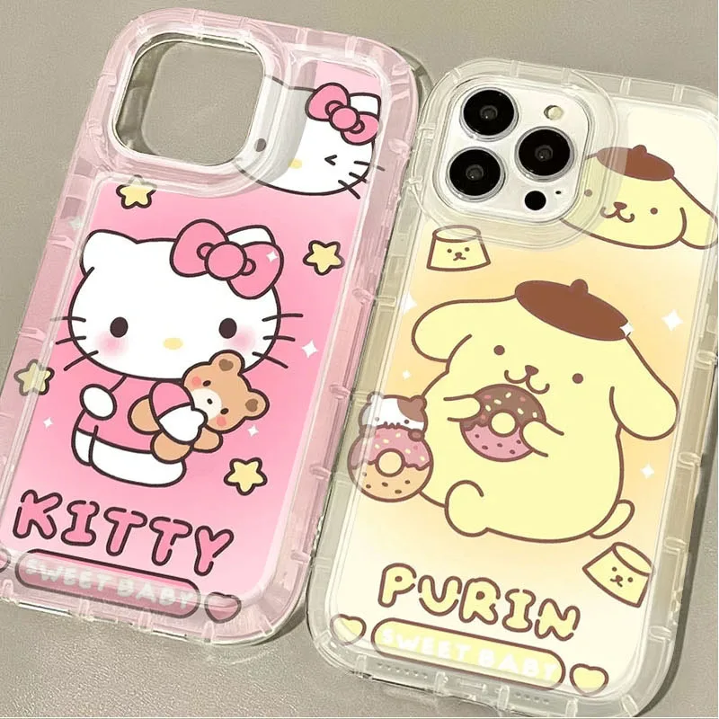 Sanrio Hello Kitty Pom Purin Clear Phone Case for OPPO Reno 7Z 8T 5 6 6Z 7 8 8T 10 Pro Plus F9 F11 4G 5G Airbag Shockproof Cover