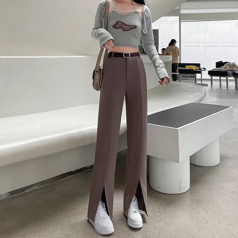 

Women Suits Pants Korean Fashion Solid Loose Wide Leg Pants Y2K Clothes Casual Spring Straight Trousers Full Length Female P018