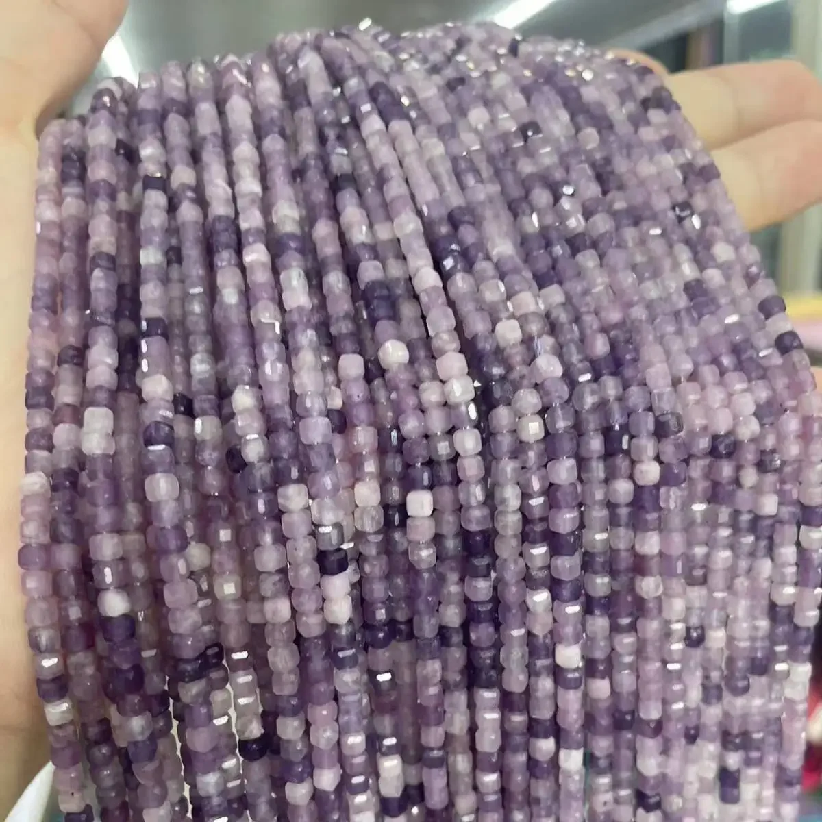

100% Natural Stone Beads Faceted Purple Lepidolite Cube Spacer Beads 3x3mm For Jewelry DIY Bracelet Necklace Making