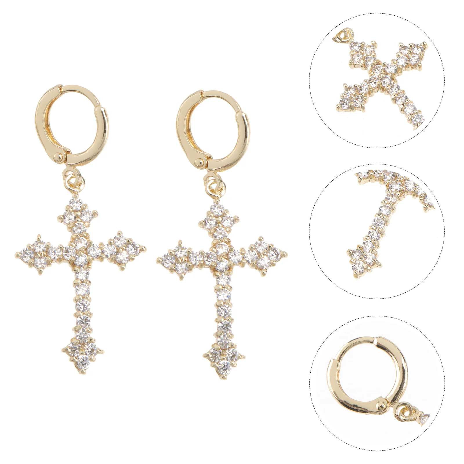 

1Pair Fashion Zircon Cross Earrings Shiny Durable Women Jewelry Gift Suitable for Party Daily Outfit Cross Earrings