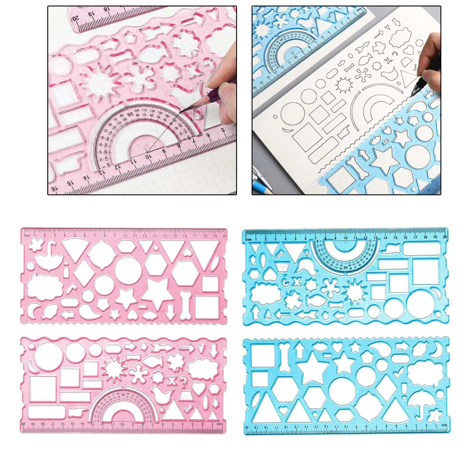 قالب رسم 20 سم مسطرة هندسية شفافة محمولة متعددة الوظائف لصياغة أداة قياس اللوازم المكتبية المعماري