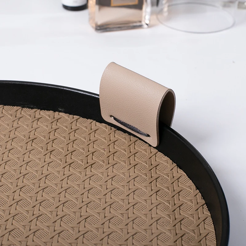 AhunderJiaz Nordic Style Round Jewelry Tray Living Room Kitchen Leather Storage Tray Cosmetic Sundries Plate Home Decoration