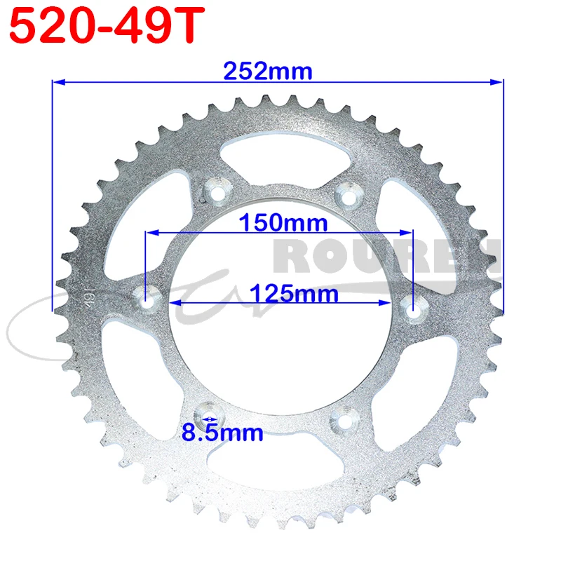 Motorcycle 520 49T Rear Chain Sprocket 125mm For Honda Kawasaki Yamaha Ducati Motorcycle ATV Quad Pit Dirt Bike Buggy Parts