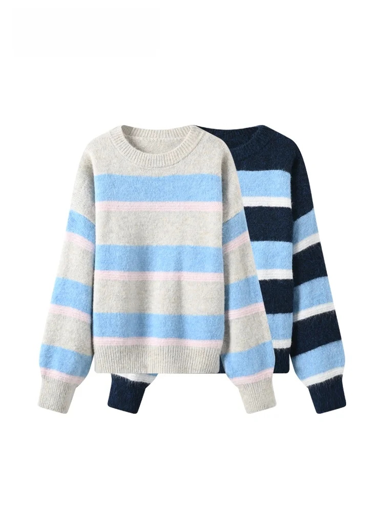 

Warm Knitted Sweater Women's plus Size Long Sve Striped Autumn Winter Faion Lazy Sle Cozy Wool Blend Korean Sle Sweater