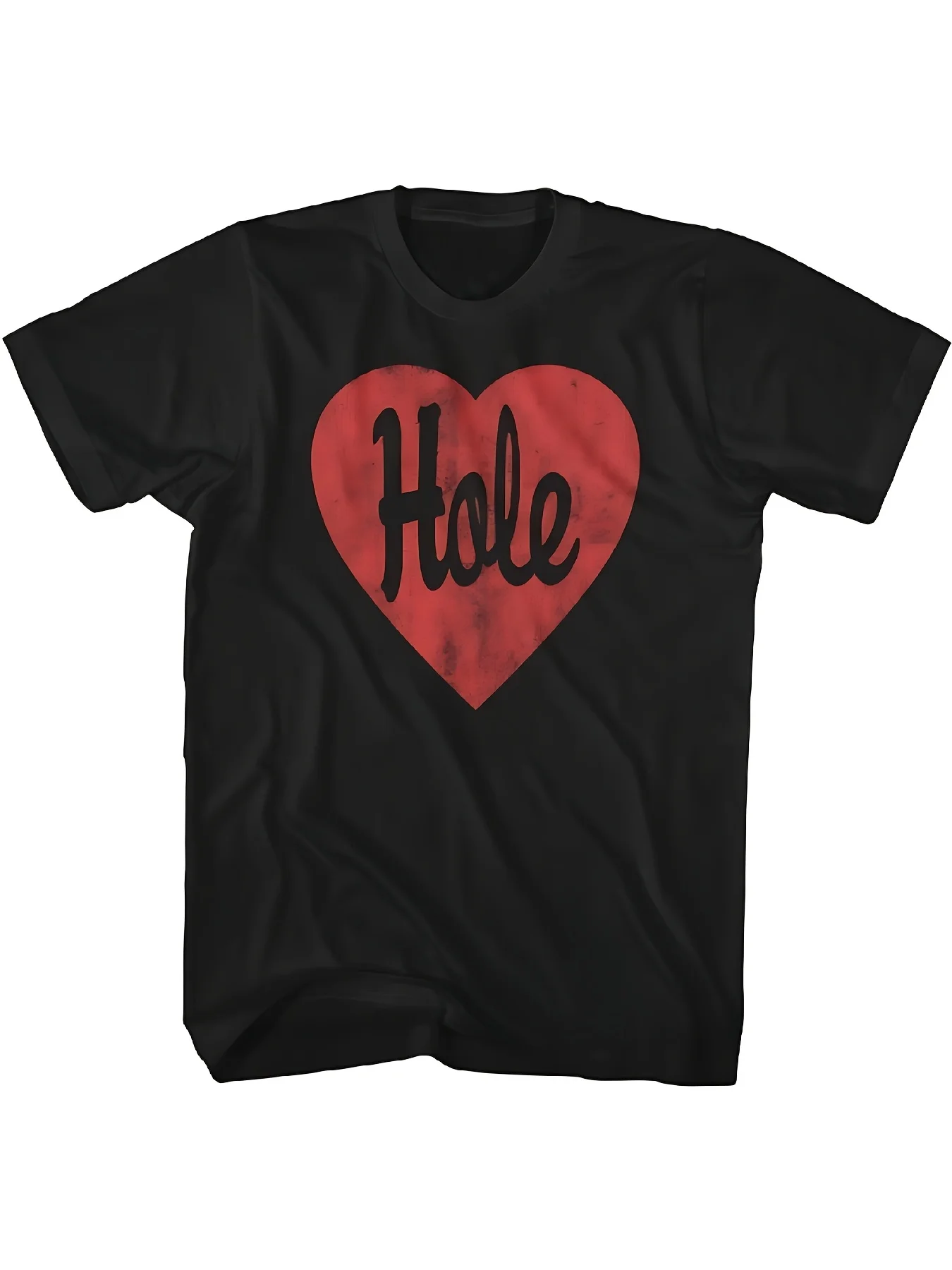 Hole-shaped heart pattern T-shirt - Casual round-neck style, suitable for outdoor activities and daily wear - Machine washable