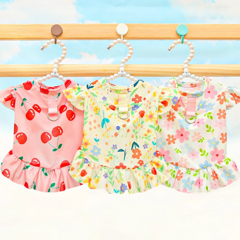 

Floral Mesh Dog Clothes Quick Drying Dog Dress For Small Dogs Dachshund Puppy Summer Clothes Flying Sleeve Sweatshirt Dresses XS