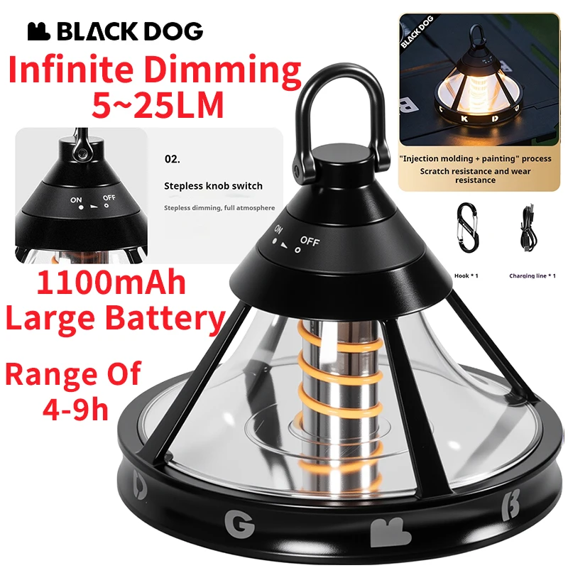 

Naturehike BLACKDOG Star Lamp Atmosphere Camping Light With Dual Light Source Up Down, 5~25LM Unlimited Dimming ABS+PC Scratch R