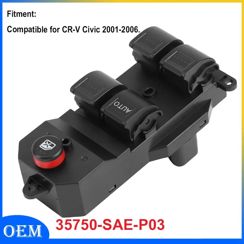 

Black Front, Left Power Window Switch Replaces 35750-SAE-P03 Compatible for CR-V Civic 2001 - 2006