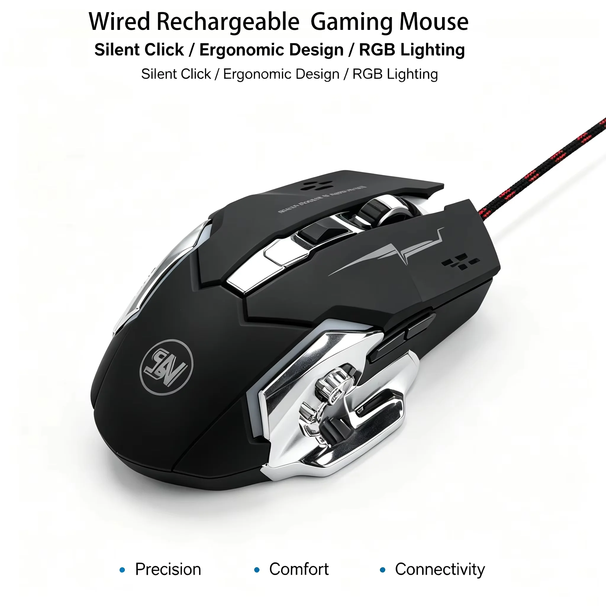 Souris de jeu ergonomique sans fil/filaire 2.4G avec rétroéclairage RGB, sensation mécanique, DPI réglable, rechargeable, pour PC, ordinateur portable.
