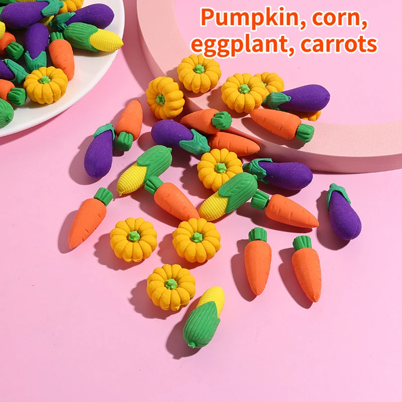 10Pcs/Lot Cute Vegetable Pencil Rubber 3D Kawaii Cartoon Pumpkin Corn Eggplant Carrot Erasers for Kids Stationery School Supplie
