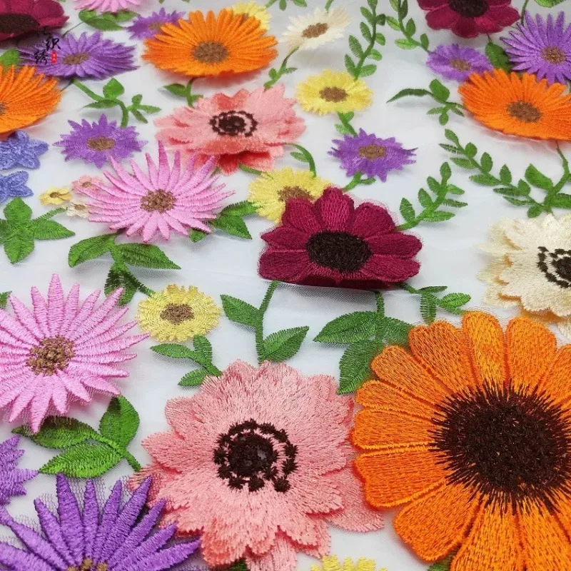 新しい古典的な新しい花海フローティングフラワー刺繍メッシュレース生地手作りウェディングドレス衣類装飾アクセサリー