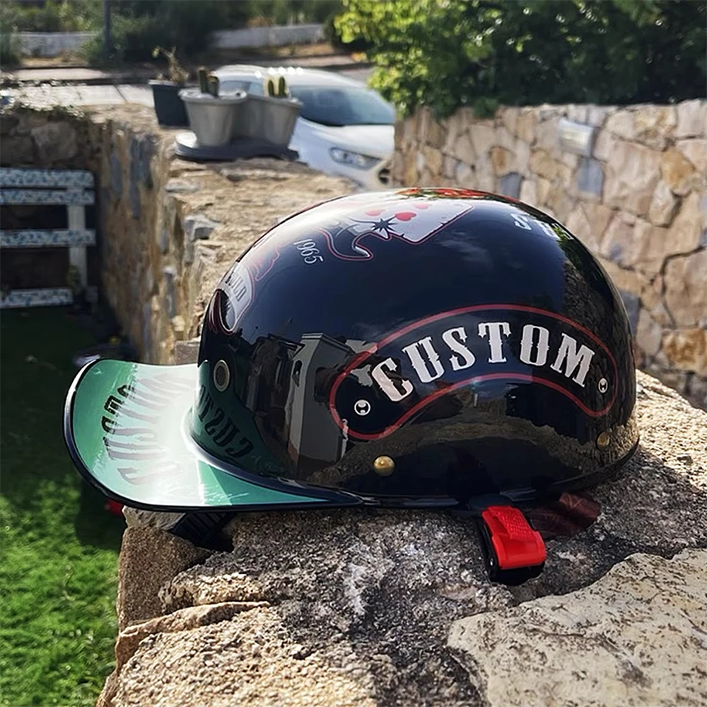 Retro Summer Motorcycle Half Helmet Breathable Vintage Open Face Design Lightweight Cap For Cruiser Scooter Riders