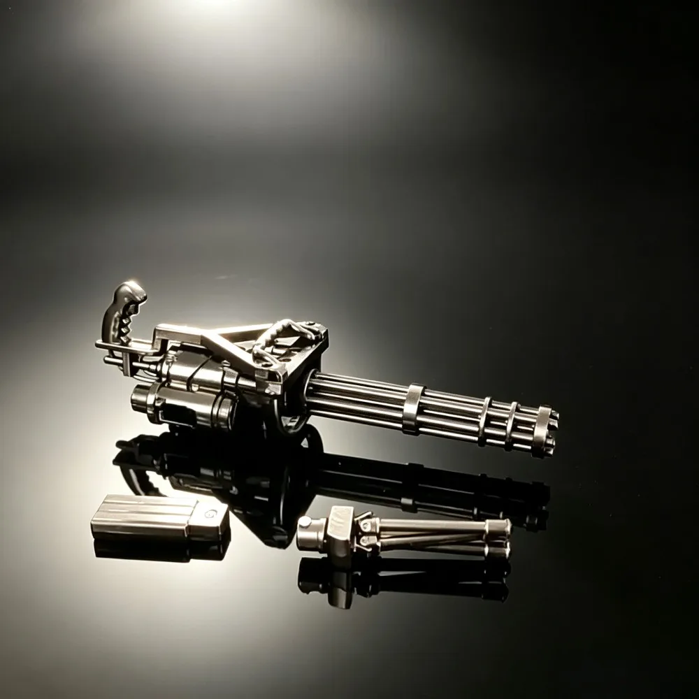 Metal Gatling Machine Gun Alloy Model, Rotatable Green Cannon Suitable for Office Decoration Ornaments and Handicrafts