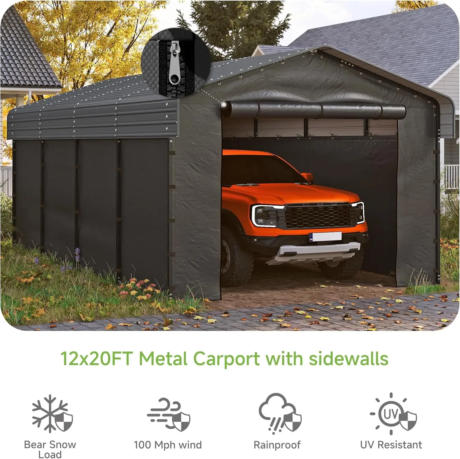 Heavy Duty Galvanized Steel Carport Modern Minimalist Outdoor Shelter Powder Coated Frame Waterproof Sunscreen Custom Size view 4