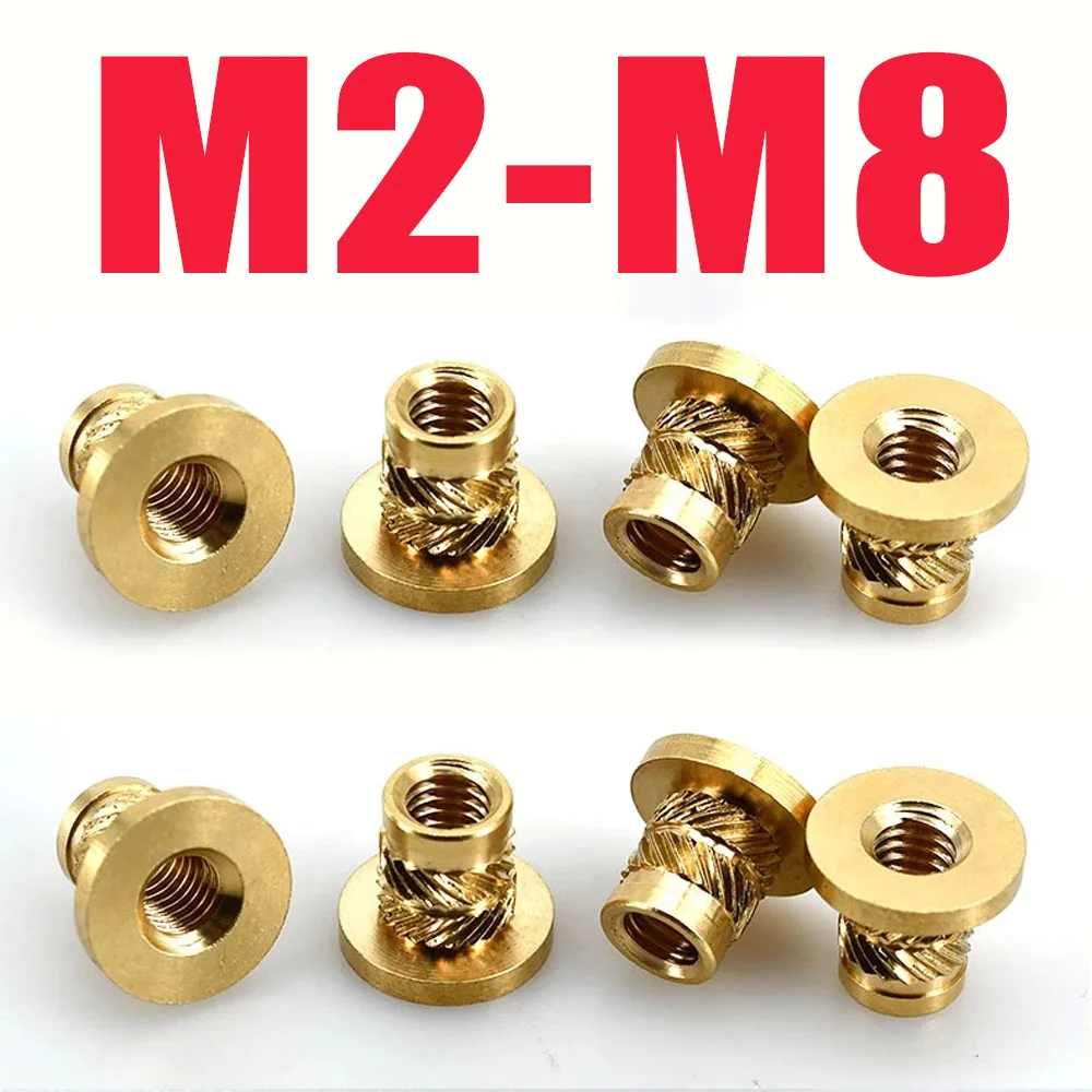 Brass Hot Melt Insert Knurled Flange Copper Nut Thread Heat Molding Injection Embedment T-type Nut M2 M2.5 M3 M3.5 M4 M5 M6 M8