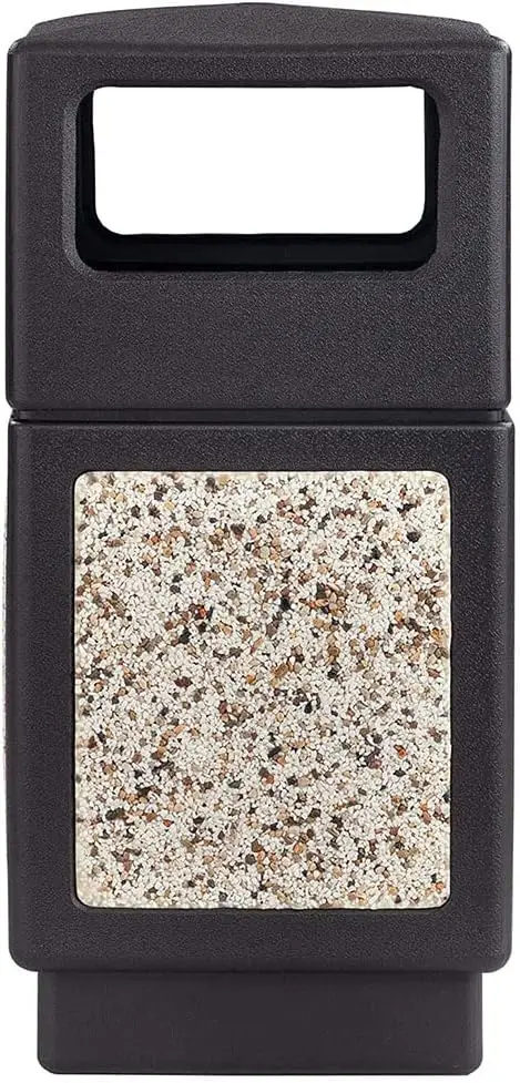 Canmeleon 38 Gallon Aggregate Stone Outdoor Trash Can, Black